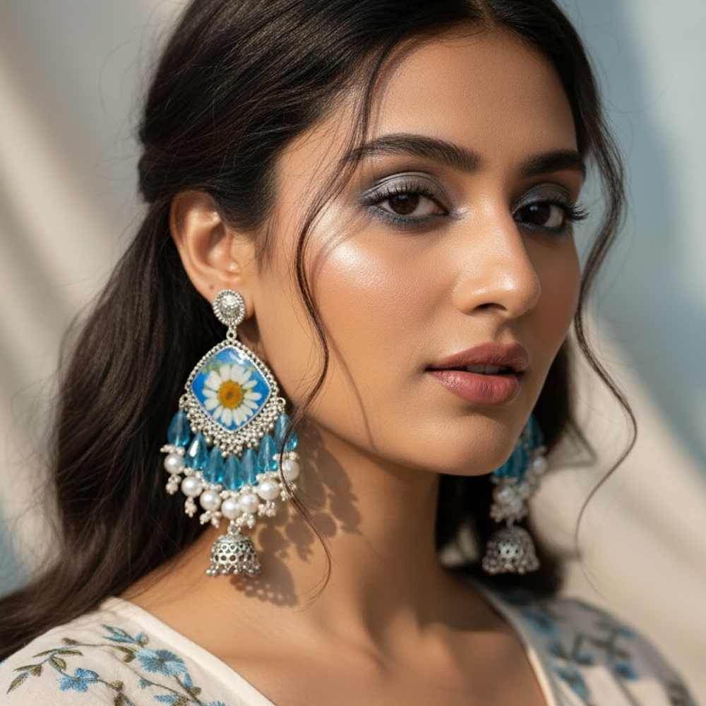 Resin Daisy Dream Heavy Jhumka Earrings