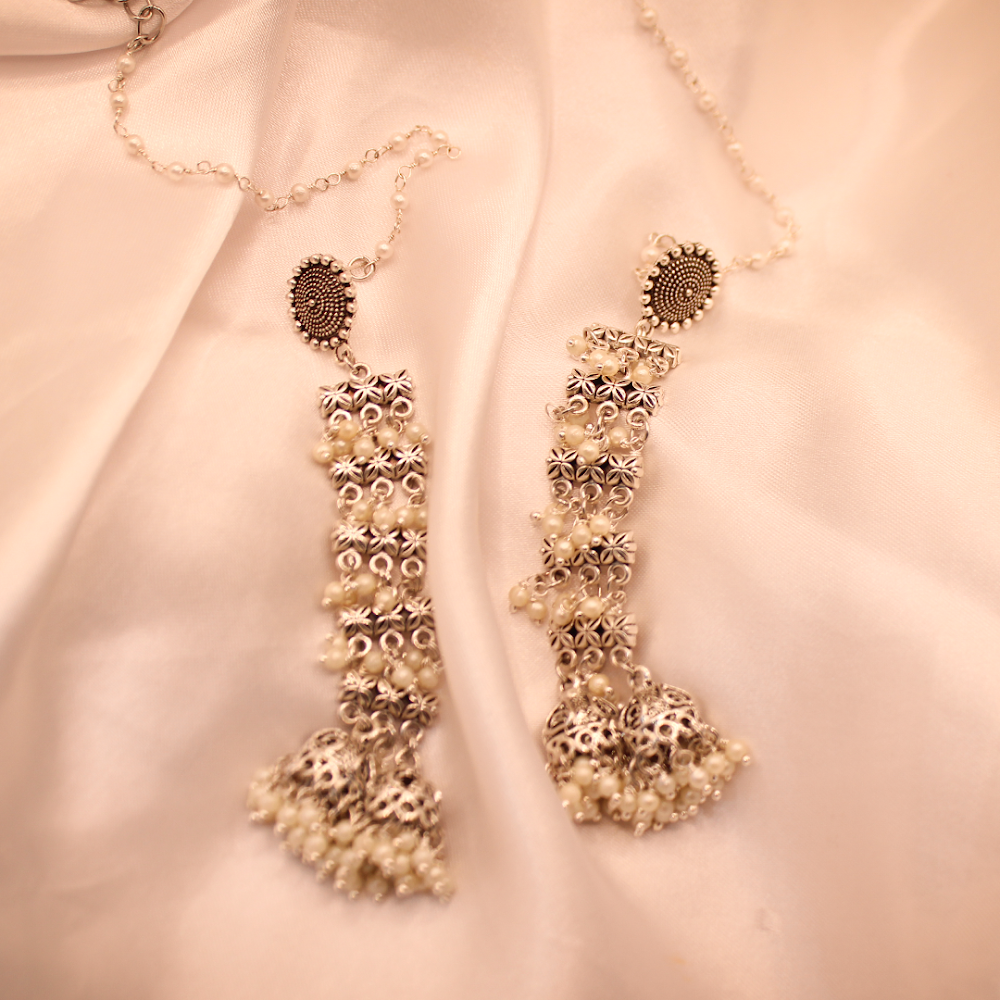Oxidized Waterfall Bead Jhumka Earrings