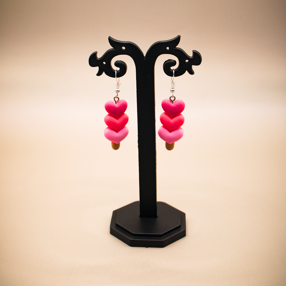 Stacked Pink Hearts Dangle Earrings