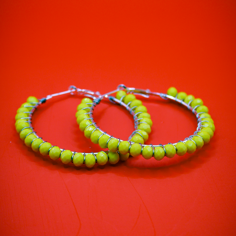 Yellow Beaded Hoop Earrings