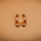 Contemporary Golden Pebble & Pearl Dangle Earrings