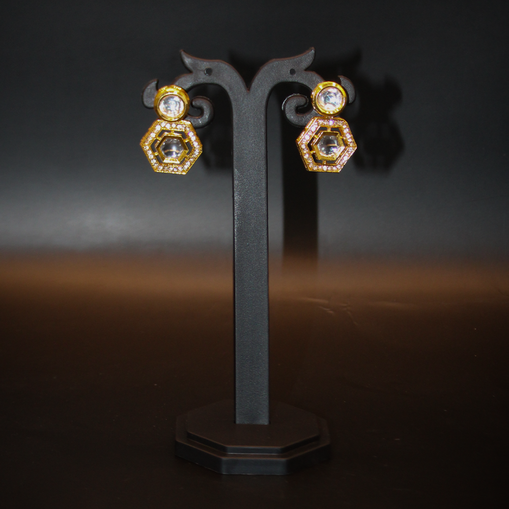 Minimal Kundan Hexa Dangle Earrings
