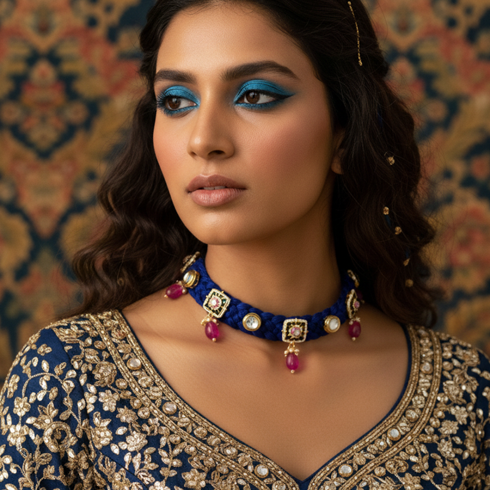 Indigo Rani Kundan Silk Thread Choker Necklace