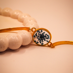 Gilded Round Azure Floral Resin Cuff Bracelet