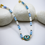 Evil Eye Charm Blue-White Beaded Anklets