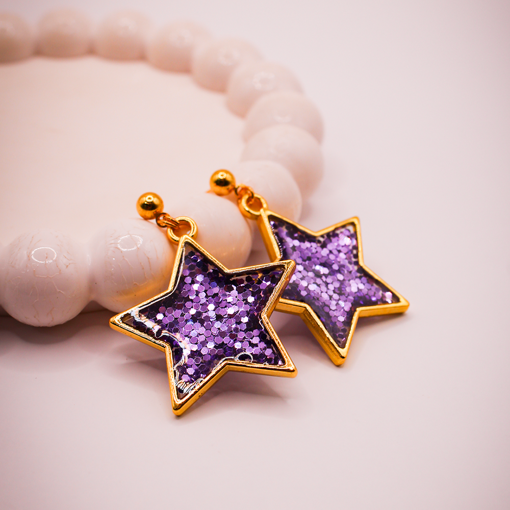 Twinkling Purple Star Dangle Earrings