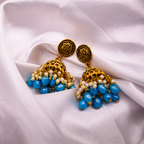 Royal Blue Beaded Jhumka Earrings