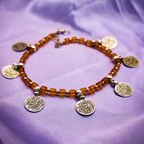 Coin Charms Silver-Orange Beaded Anklets