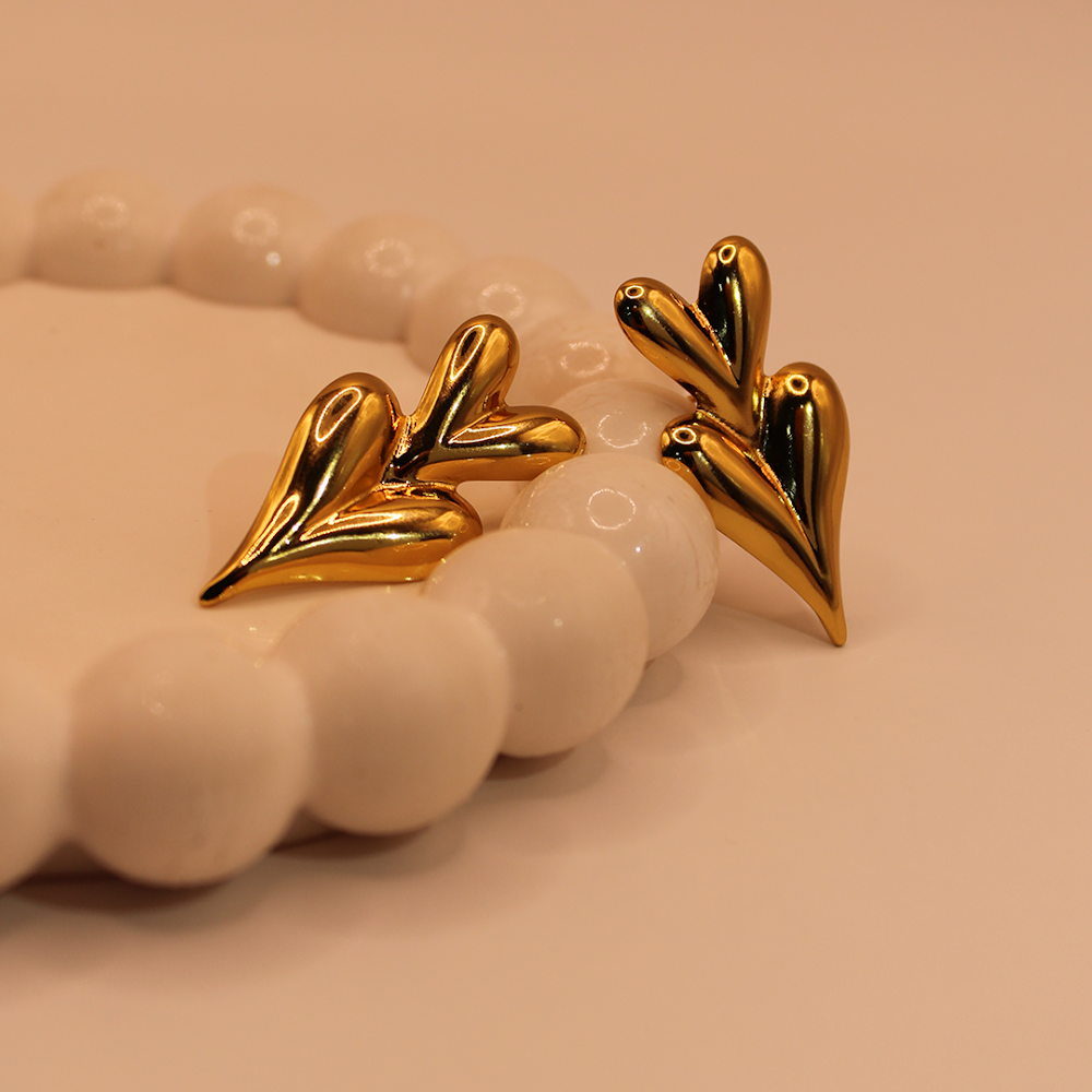 Golden Double Heart Stud Earrings