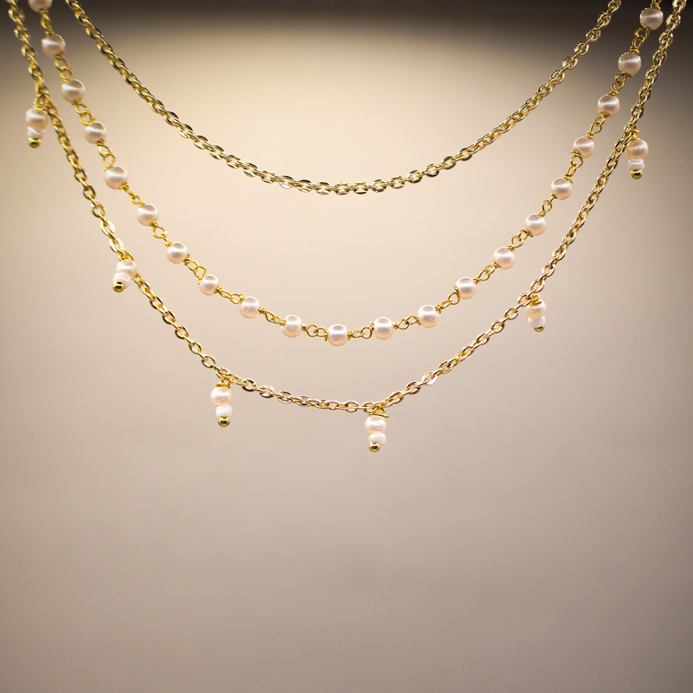 Golden Beaded Three-Tier Hairchain