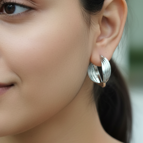 Silver Tress Orbit Hoop Earrings