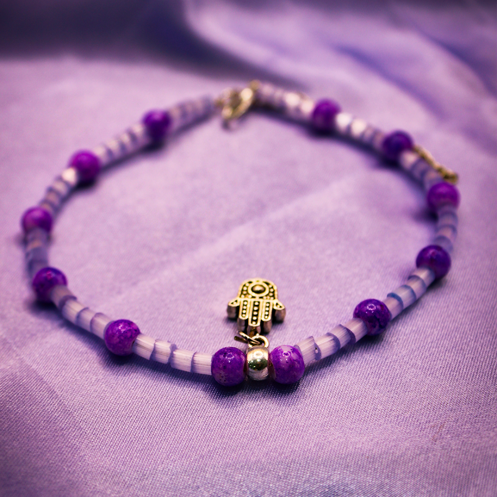 Hand Charm Silver-Purple Beaded Anklets