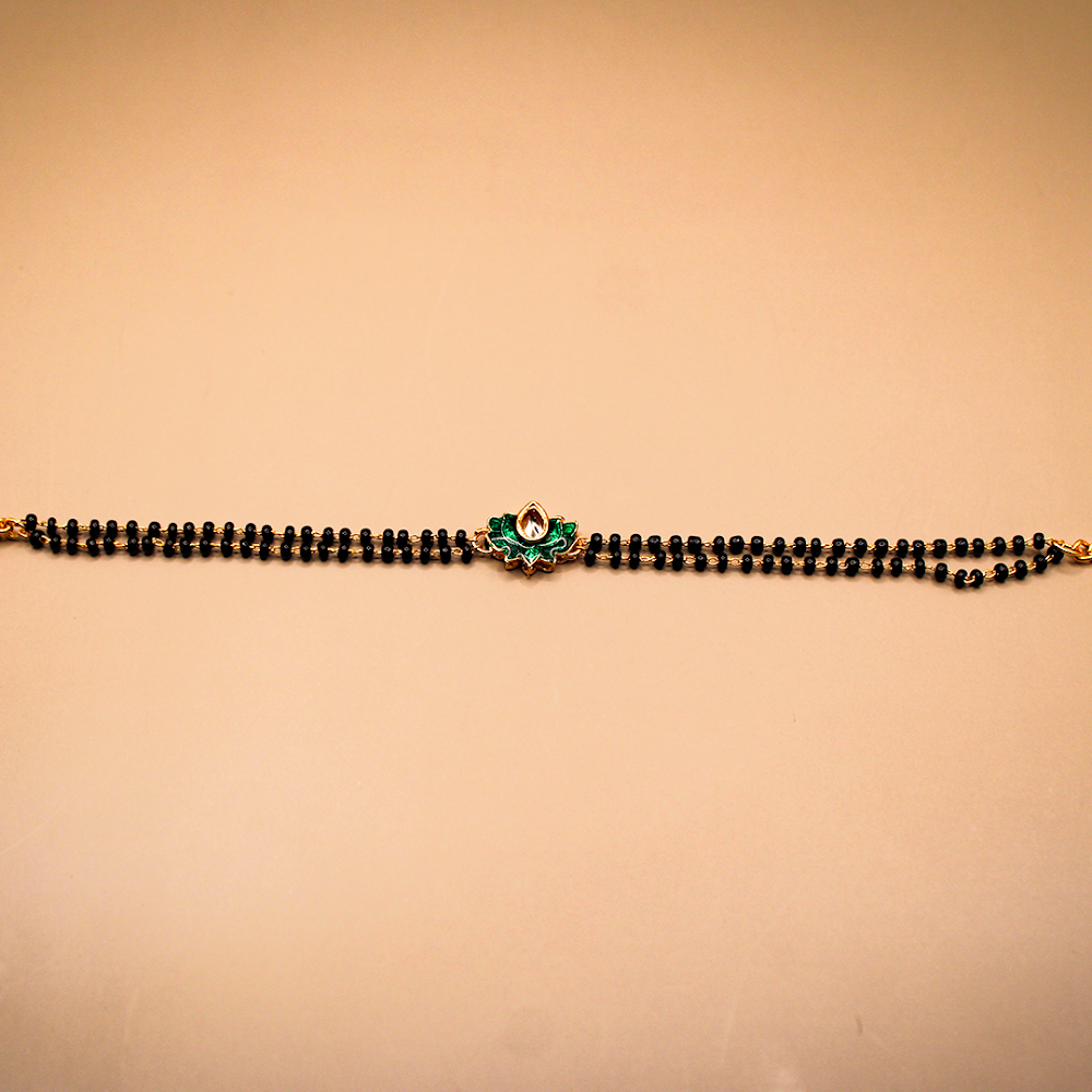 Golden-Black Green Lotus Mangalsutra Bracelet