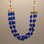 Sapphire Glazed Layered Beaded Bib Necklace