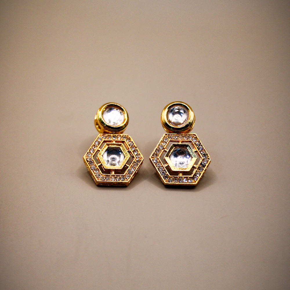 Minimal Kundan Hexa Dangle Earrings