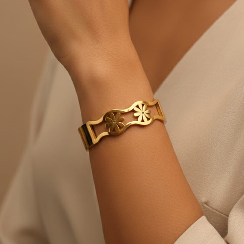 Floral Golden Cuff Bracelet