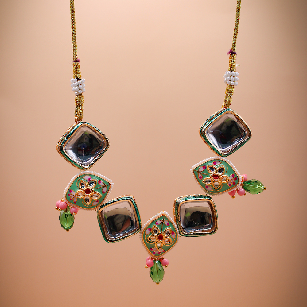 Mint Chauki Mahal Kundan Jewellery Set