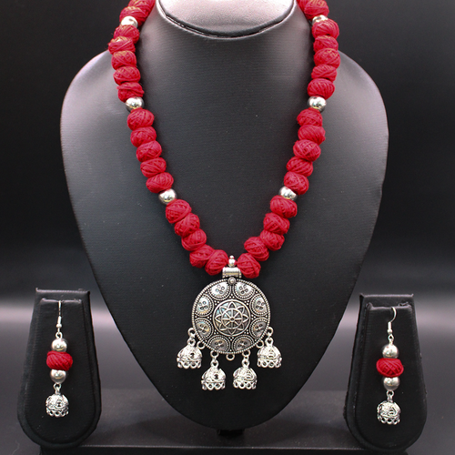 Agnivarna Silver-Oxdised Bells Thread Jewellery Set