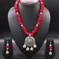 Agnivarna Silver-Oxdised Bells Thread Jewellery Set