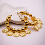 Golden Pearl Hoop Earrings With Golden Shell