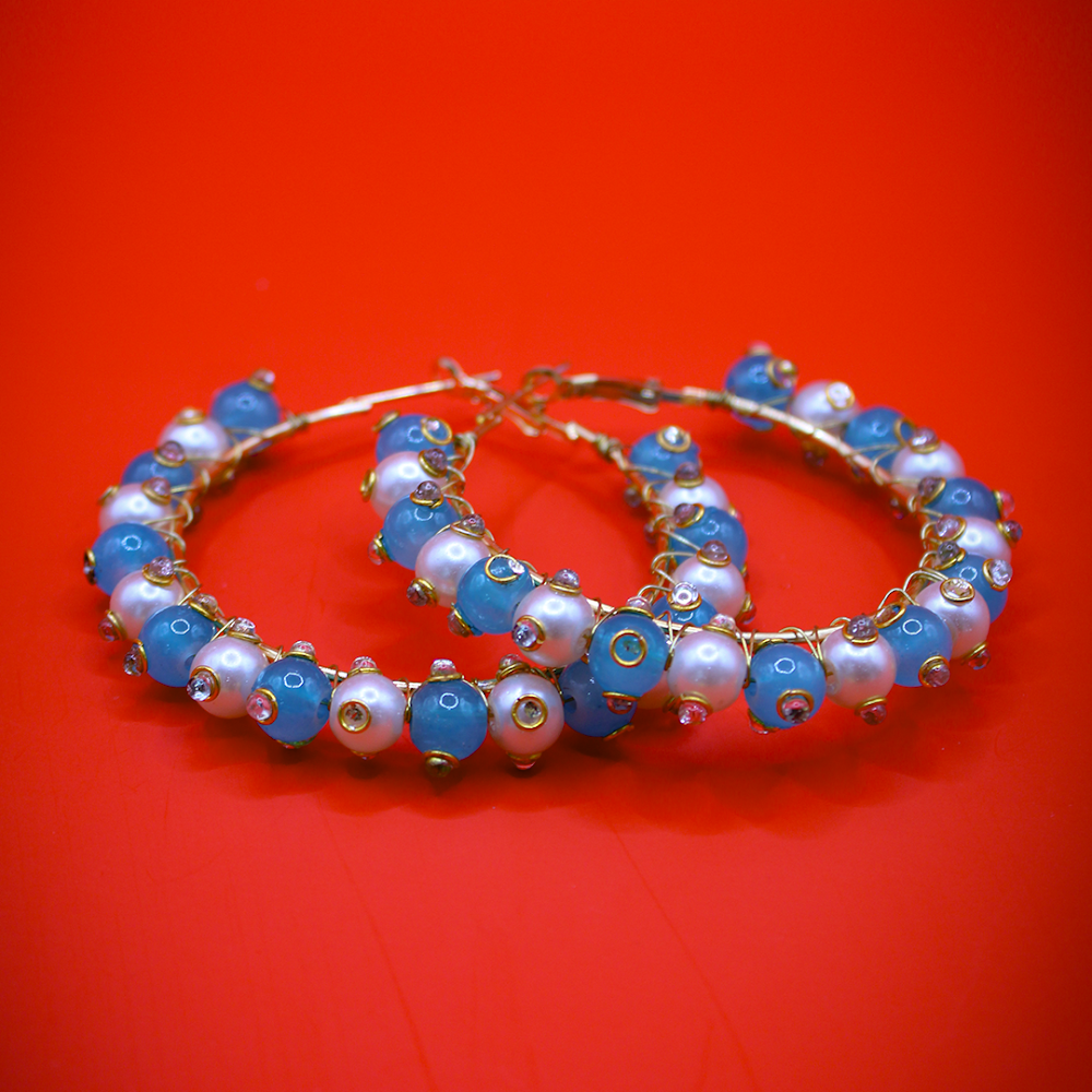 White-Blue Hoop Earrings