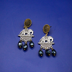Dual Tone  Oxidized Elephant Dangle Earrings