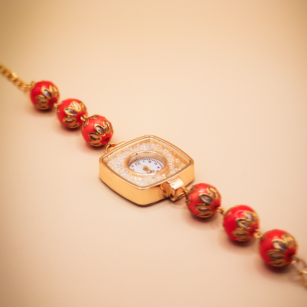 Coral Lustre Golden Bracelet Watch