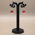 Miniature Red Mushroom Drop Dangle Earrings
