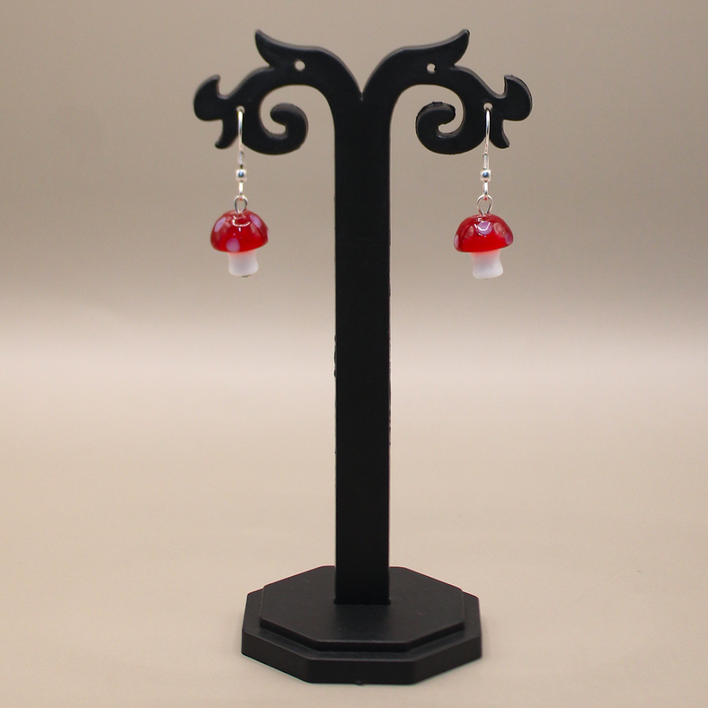 Miniature Red Mushroom Drop Dangle Earrings