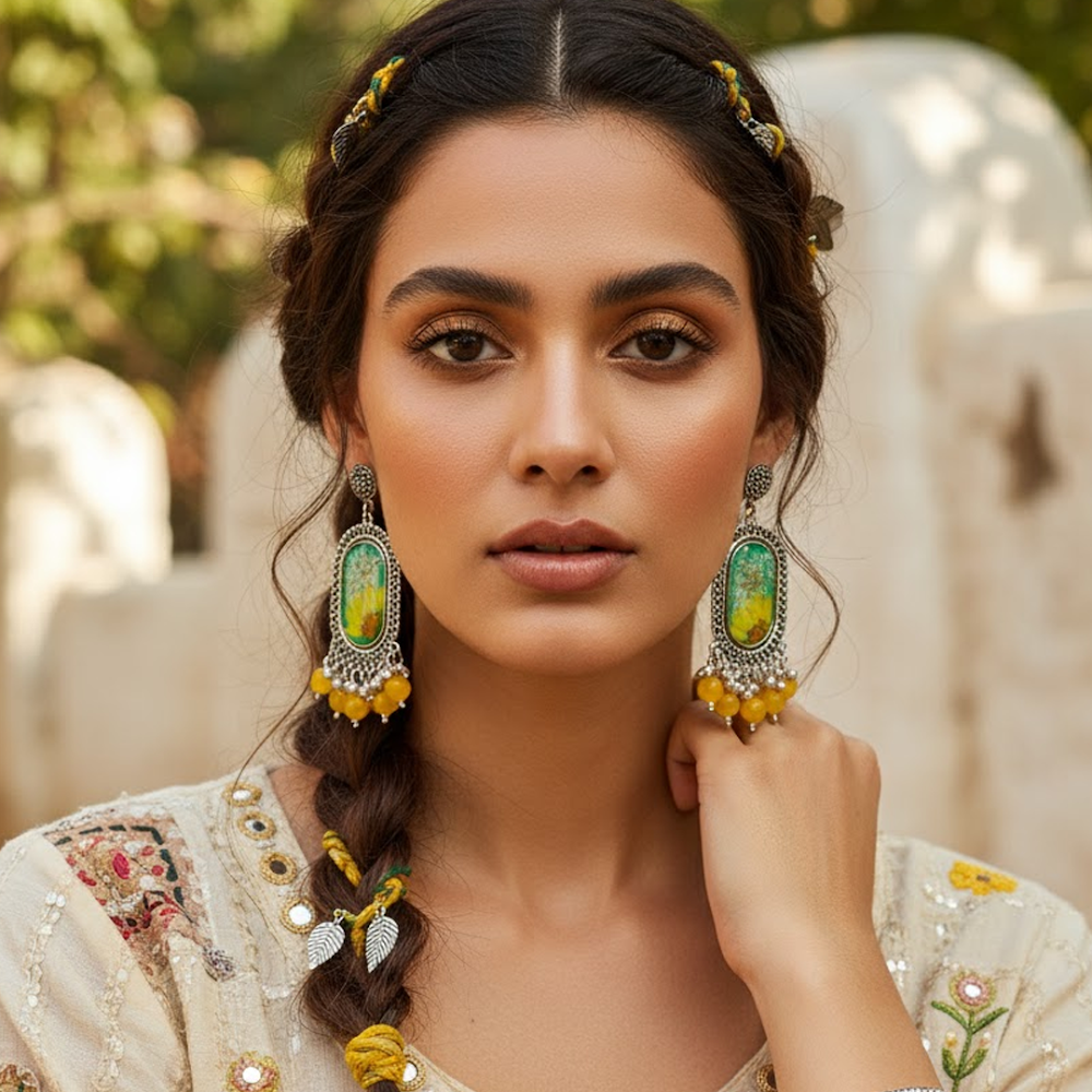 Sunflower Meadow Oxidized Jhumka Earrings