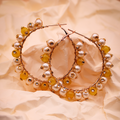 White-Yellow Pearl Hoop Earrings