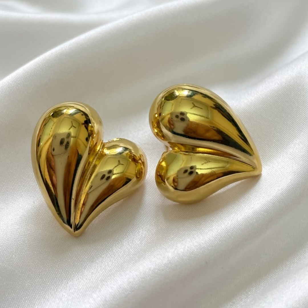 Golden Heart Shape Stud Earrings