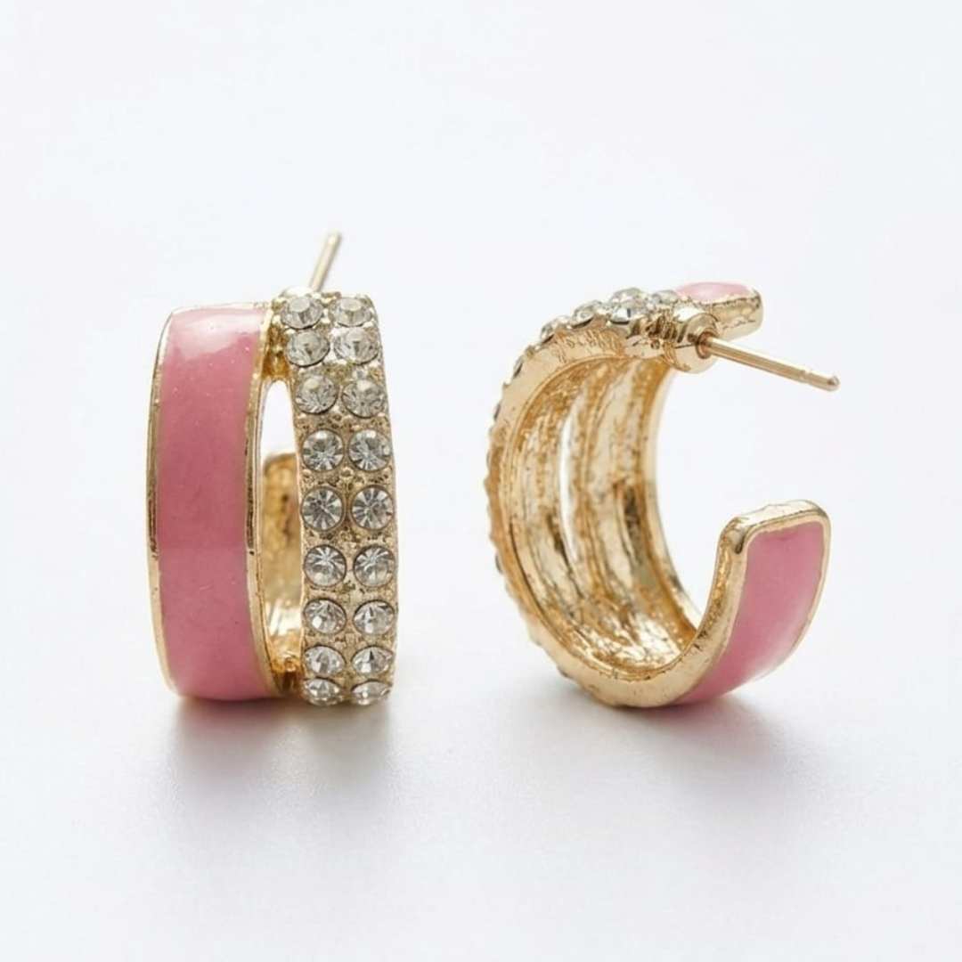 Pink Crystal Hoop Earrings
