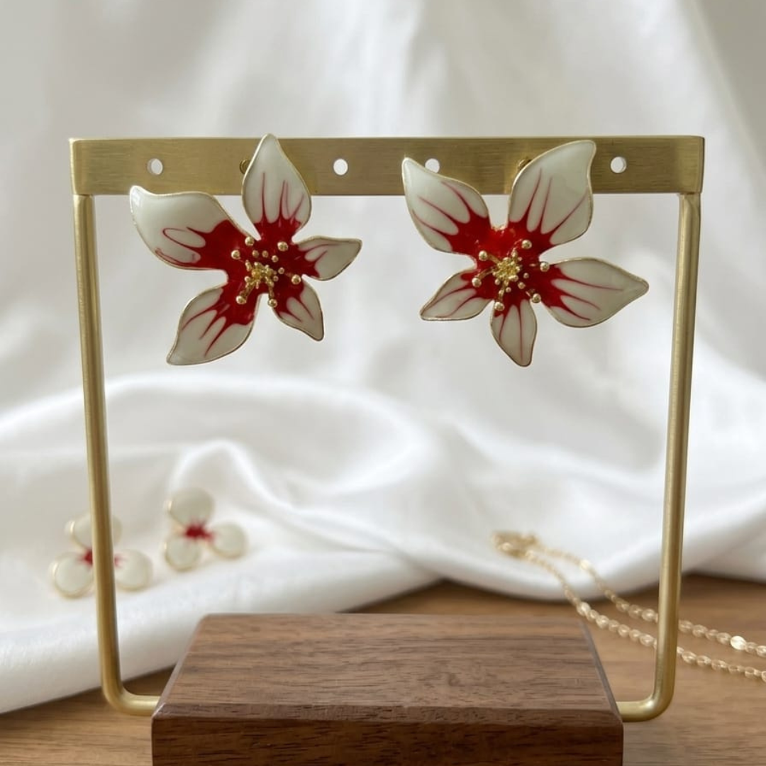 Red White Floral Designer Earrings