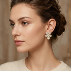 Crystal Flower Pearl Drop Earrings